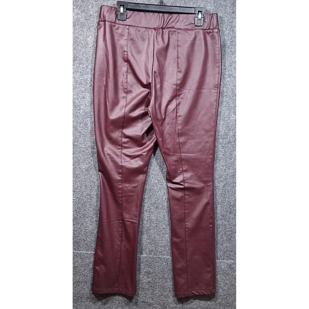 A New Day Womens Faux Leather Split Hem Leggings Burgundy Wine High Rise Size L‎